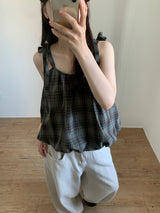 Plaid Balloon Blouse (2color)