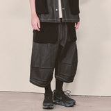 reverse terry pocket denim capri shorts_black