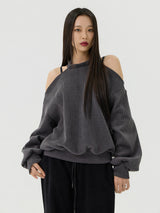 Cutout Halter Neck Sweat Long T-Shirt, Charcoal
