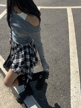 Bohemian uncut frill banding tartan check mini skirt (2 colors)