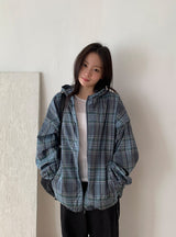 [unisex] キャンバーチェックフードウィンドブレーカー