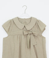 Meva Check Ribbon Short Sleeve Blouse