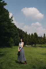 VINTAGE BLUE PLAID TIERED MAXI SKIRT