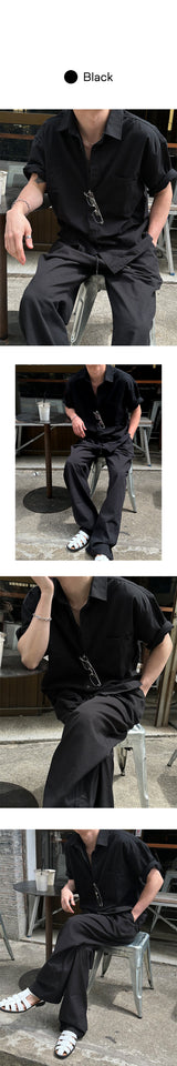 [SET UP가능]ウォッシュドコットンハーフシャツ(6color)