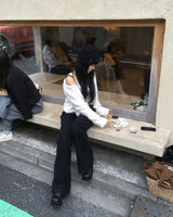 バンディングブラックルーズブーツカットパンツ