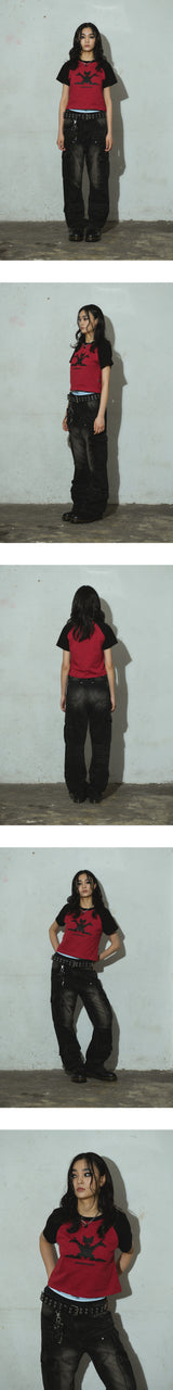 Bat Raglan Crop T-Shirt_Red