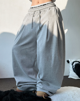 10000SOLD❤ FRONT TWO PINTUCK BALLOON WIDE  OVER PANTS 🩶🖤2COLOR 🩶S-XL
