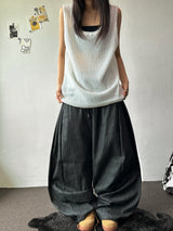 Lever Side Panel Elastic Waist Raw Denim Pants 2color
