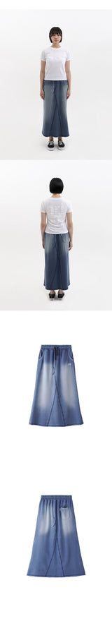BASIC DAMAGE WASHING DENIM SWEATSKIRT (BLUE)