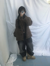 Fingerhole line hooded half zipup