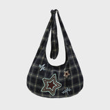 Star Check Applique Shoulder Bag NAVY