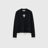 レイヤードシースルーVネックニット [BLACK]