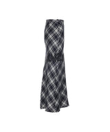 8287 Logo Check-pattern Long Skirt (Navy)