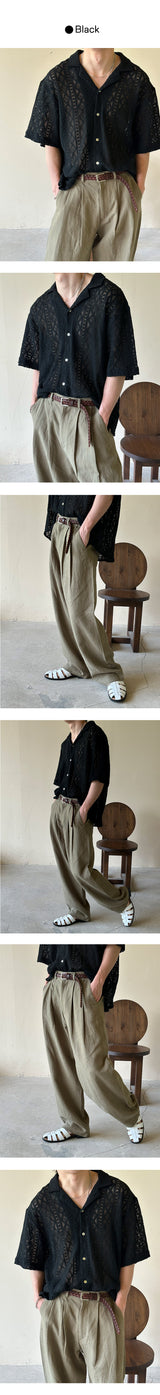 [UNISEX] ファブリックシースルーオープンカラシャツ (2color)