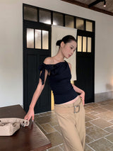 Kine strap unbalanced shoulder sleeveless top