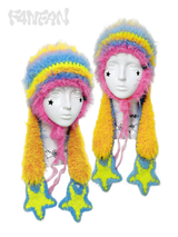  Extra-Long Floppy Bunny Ear Crochet Hat with Dangling Star Charms（Electric Neon
