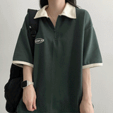 Zener セミジップアップカラーリングカラー半袖Tシャツ