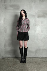 CHECK CORSET SHIRT #PINK GRAY