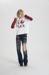 SEXXDEVIL "I LOVE 3EX"レッド プレイド レイヤードTシャツ