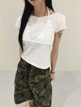 フィックスリベットホルターネックTシャツ (2c)