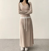 Yeori fit set🤍Quanku layered banding long skirt off shoulder long sleeve SET