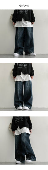 [3 Tier Length] [S–3×L] Benfall Slit Side Snap Wide Denim Pants (4 colors)