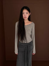 V neck button long sleeves(3color)