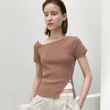(Z-T-6651)UNBALANCED CUTOUT SLIM KNIT