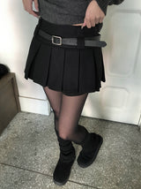 Elda Wool Belt Pleated Mini Skirt