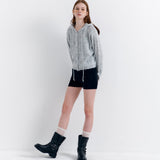 Eyelet Punching Hood Knit Cardigan Melange Gray