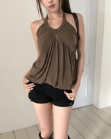 Pair Shirred Strap Halter Top