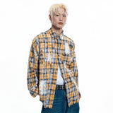Washed Painted Check Shirt - YELLOW