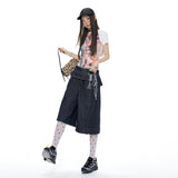 Ruffle-Layer Wide-Leg Denim Bermuda Shorts