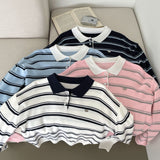 Coloring Hem Banding Stripe Long-Sleeved Knitwear