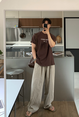 No-Mace Back Banding Two-Tuck Linen Wide Pants