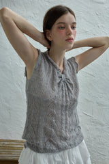 Ribbon sleeveless knit_gray