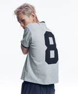 ナンバリングパッチクロップリンガーTシャツ - グレー