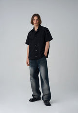 BACK BUTTON WIDE DENIM PANTS