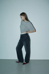 Wide washed denim pants_black