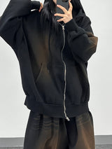 cat brush fleece hood zip-up