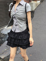 Leahn Frill Tiered Banding Mini Skirt
