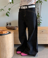 [Unisex] Stitch curve flare denim pants