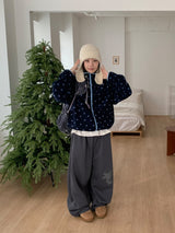 Deol Color Matching Printing Fleece Hood Zip-Up Jumper
