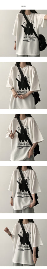 Wow キャットニット半袖Tシャツ
