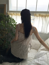 [Muffler set] ルーシングリンクルリボンストラップスリーブレスドレス