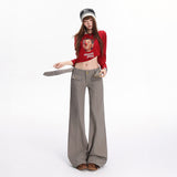 Gray Low-Rise Wide Cargo Pants