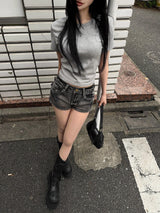 ヴィンテージウォッシングデニムショーツ＋トーキョークロップベーシックTシャツ