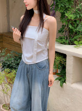 Summer Pintuck Washed Wide Denim Pants