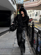 Deep Black Semi-Crop Fur Silver Winter Jumper Jacket - Deep Black