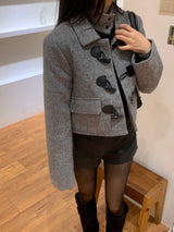 ブリティッシュグレーダッフルボタンキルテッドクロップコート
